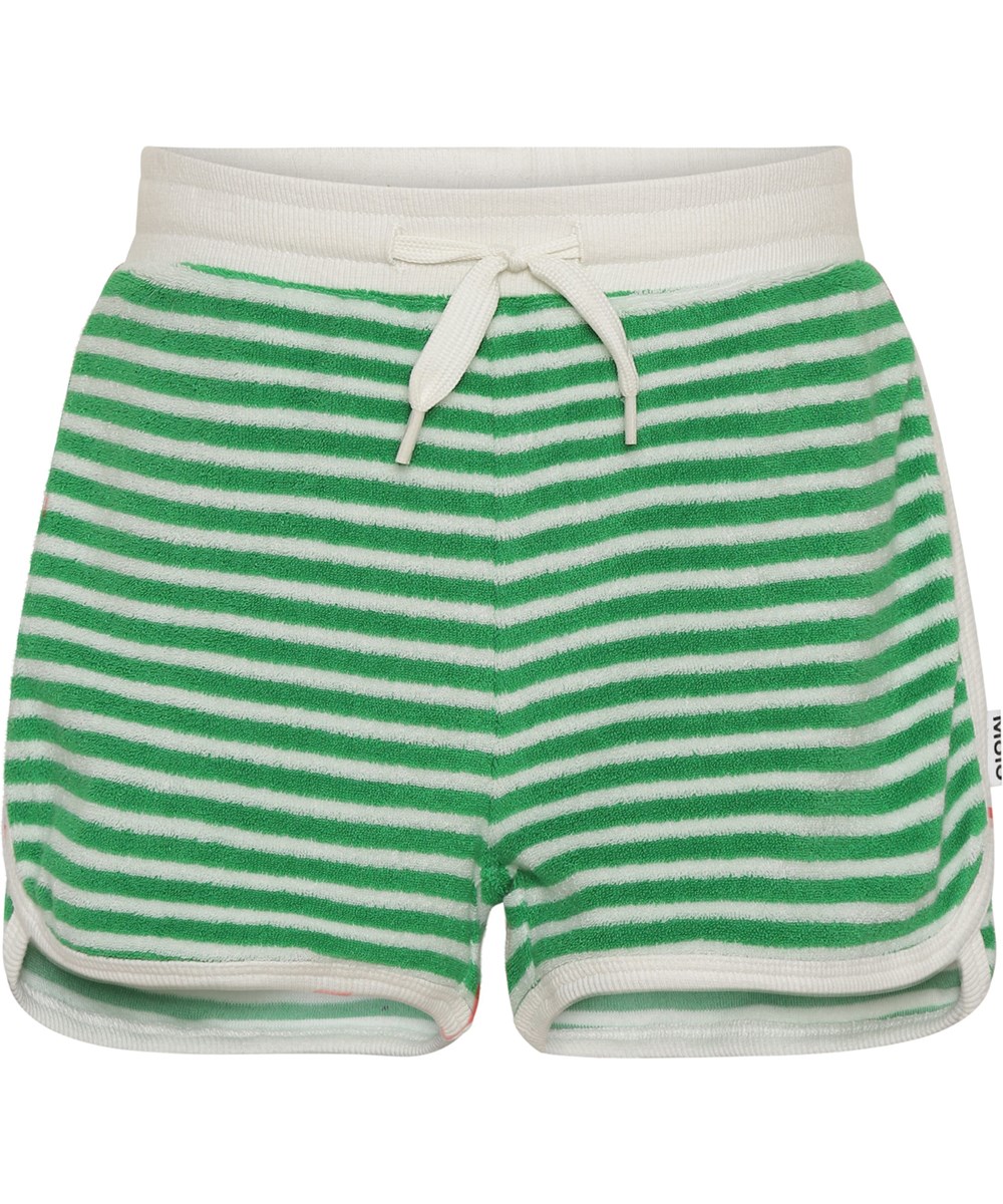 Aliya - Fine Green Stripe - Frottee grün-weiß gestreifte Shorts