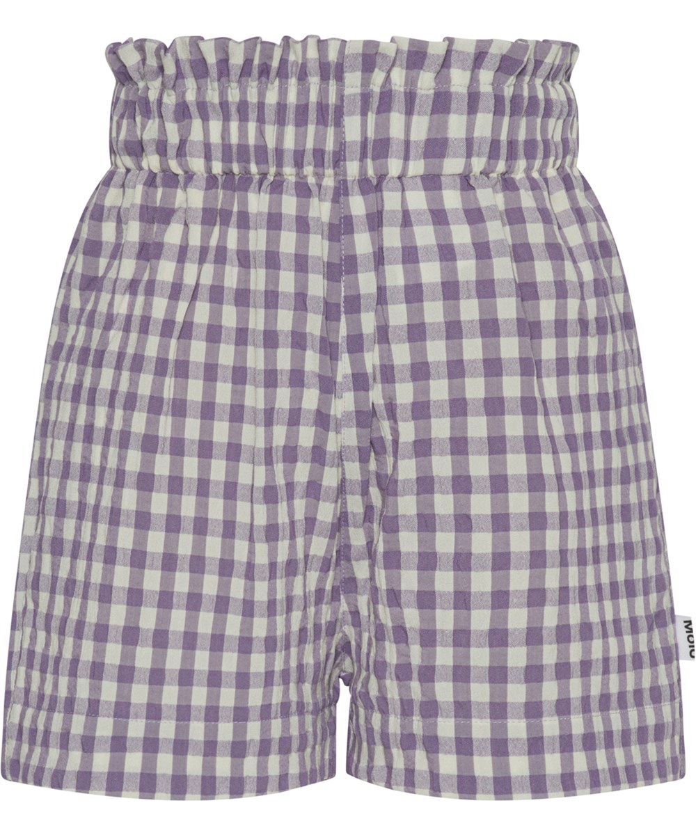 Allie - Purple Picnic - Shorts mit hoher Taille und weißen und violetten Karos