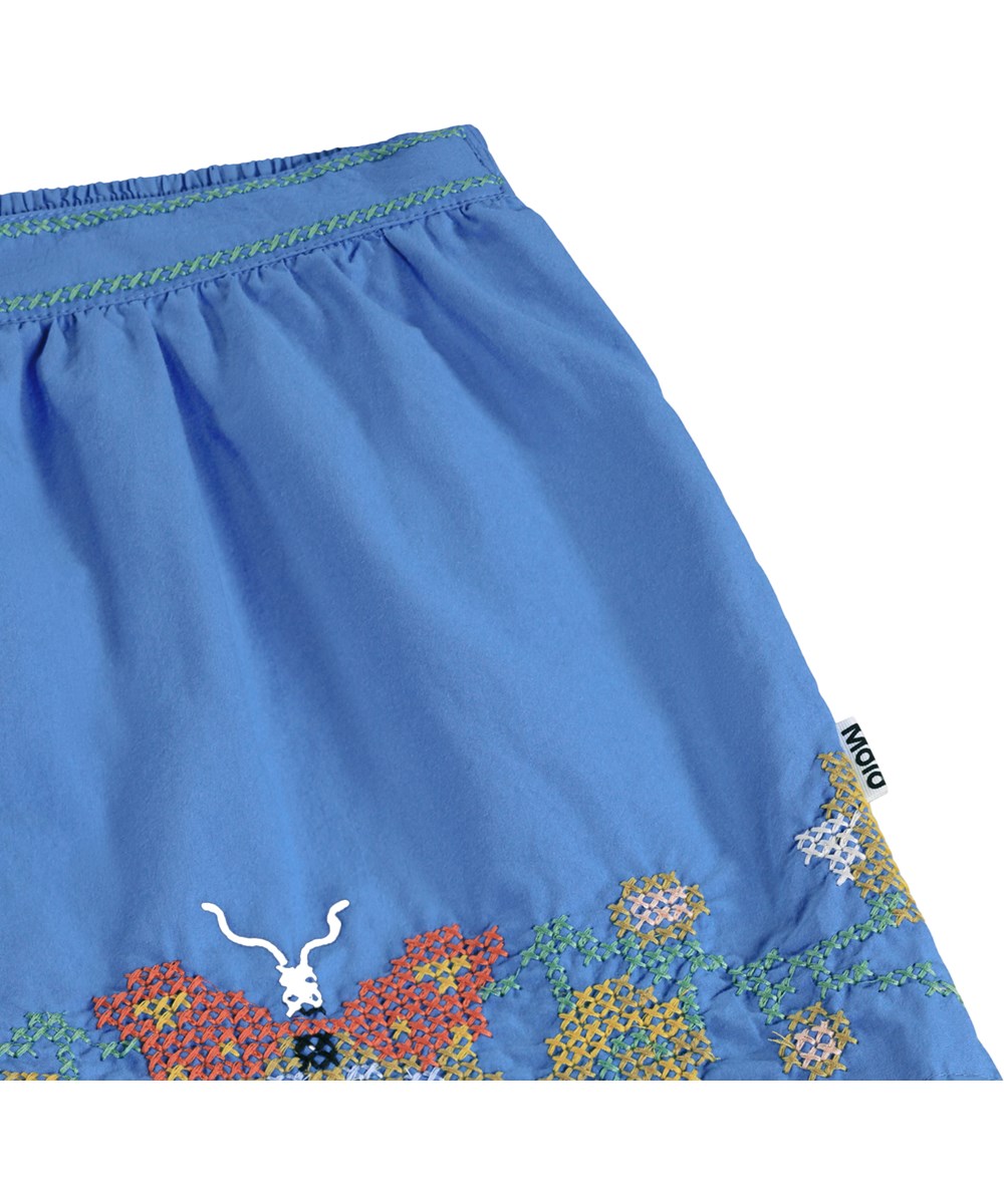 Ally - Blue Flower - Blaue Baumwollshorts für Kinder mit Stickerei