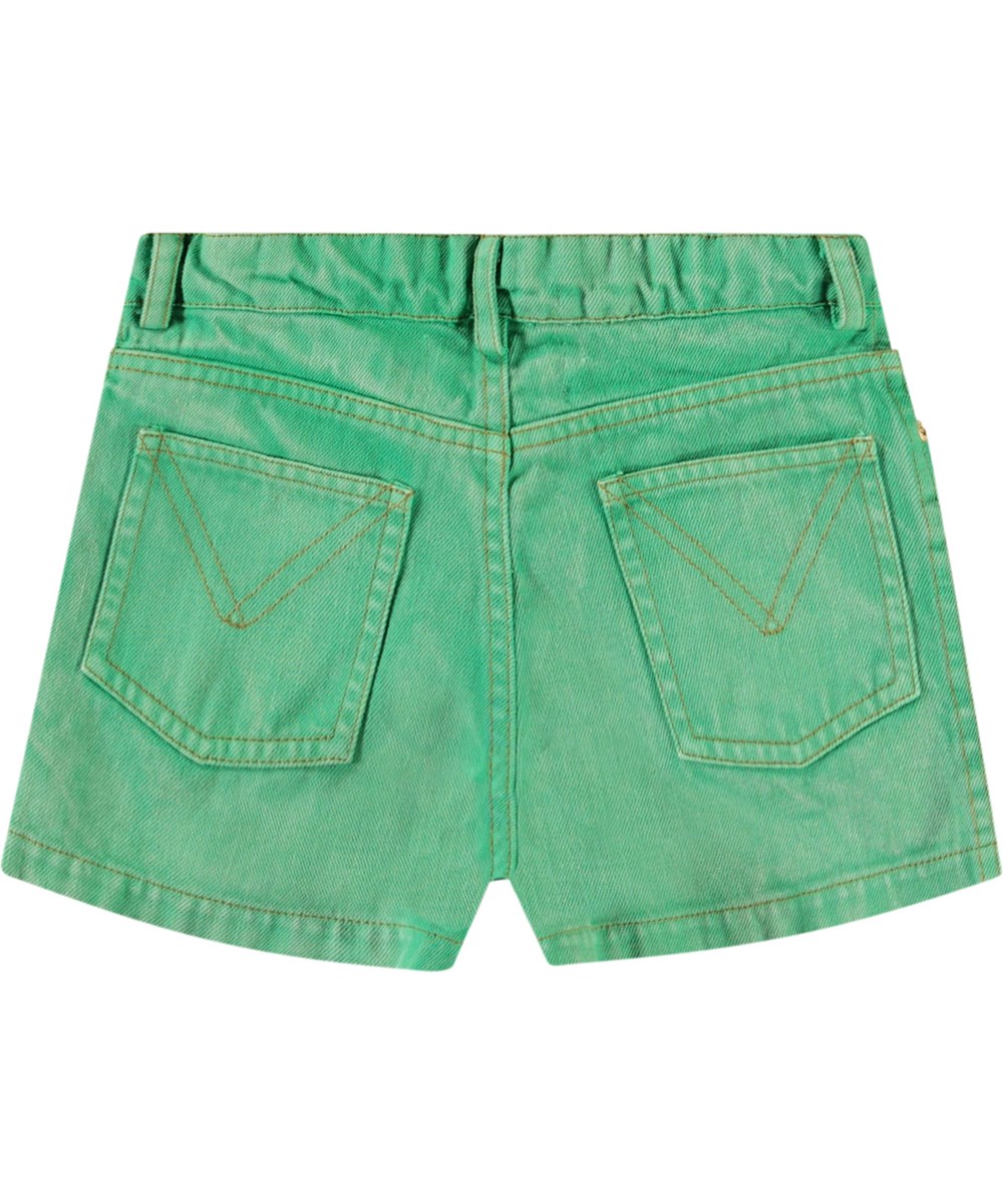 Amberly - Jungle Power - Grüne Jeansshorts aus Öko-Baumwolle für Kinder.
