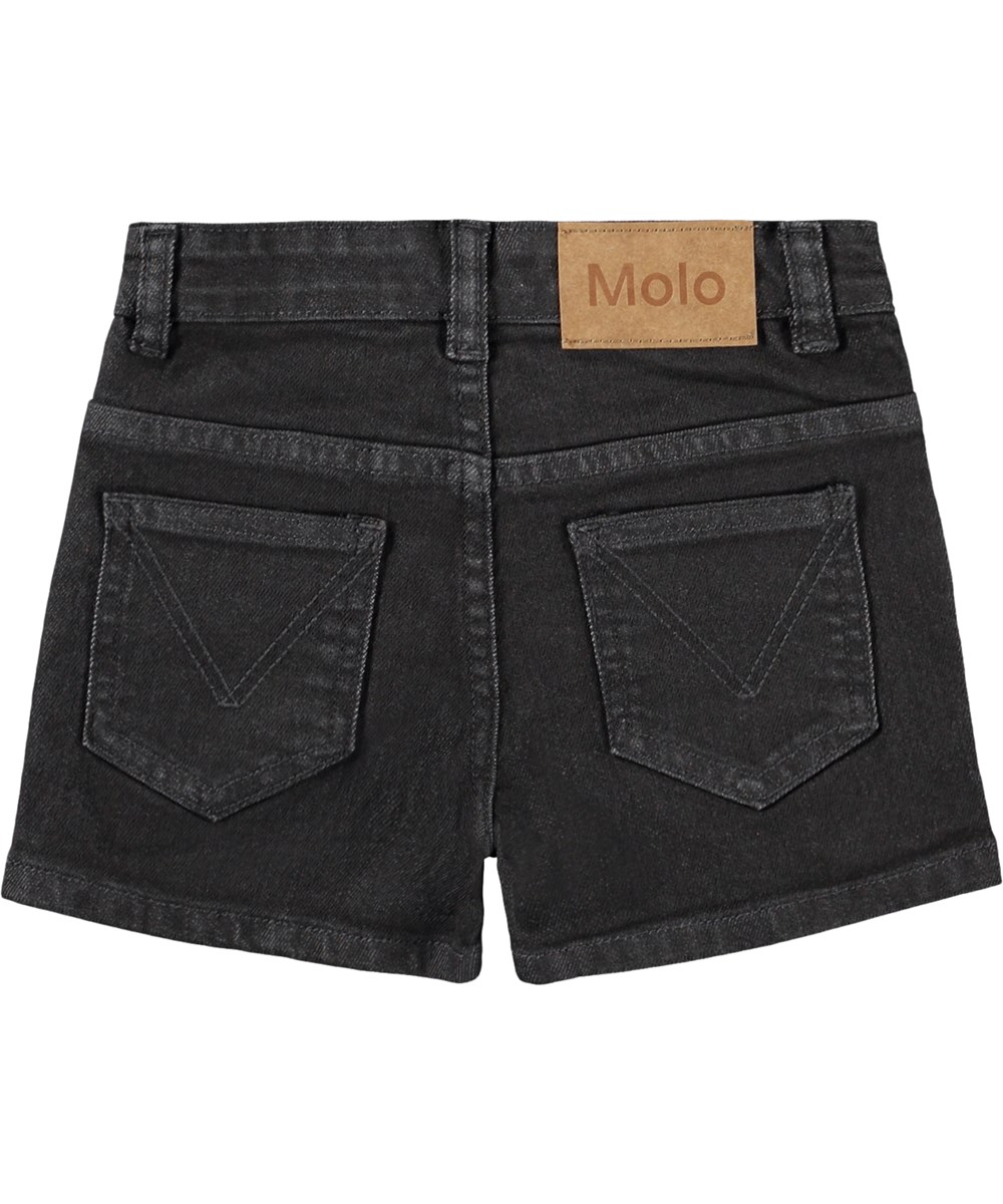 Amberly - Raven - Klassische schwarze Jeansshorts für Kinder mit verstellbarem Bund