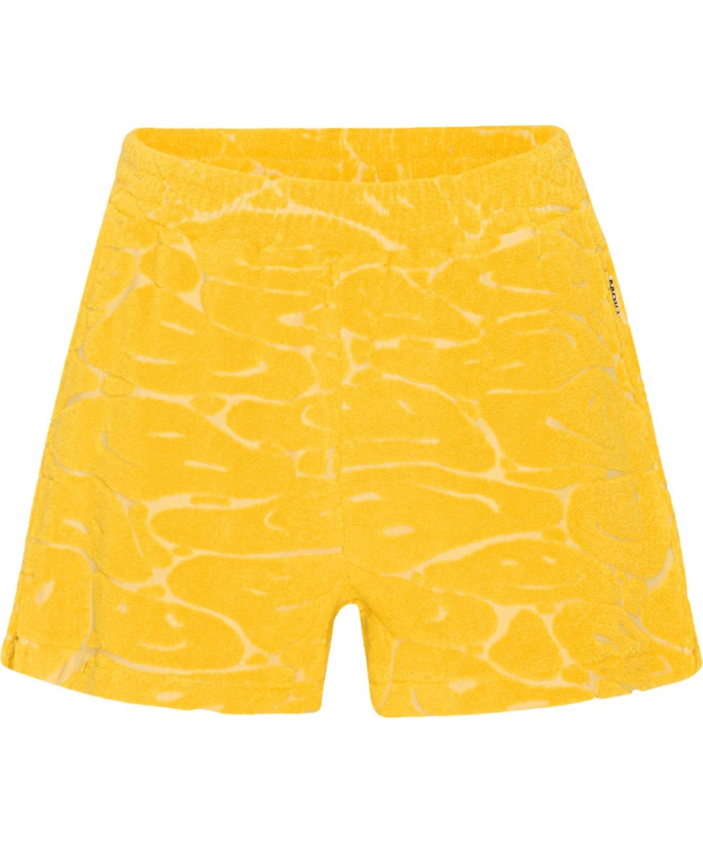 Angel - Submarine Joy - Gelbe sportliche Shorts aus weichem Baumwollfrottee mit lächelnden Gesichtern