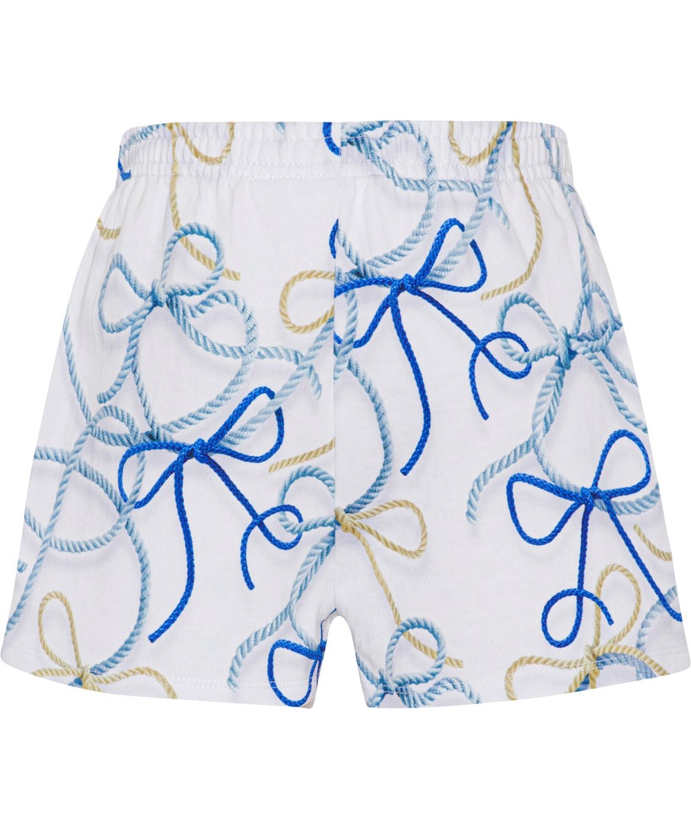 Angelina - Nautical Bow - Weiße Shorts aus Öko-Baumwolle mit Aufdruck einer Schiffstaue