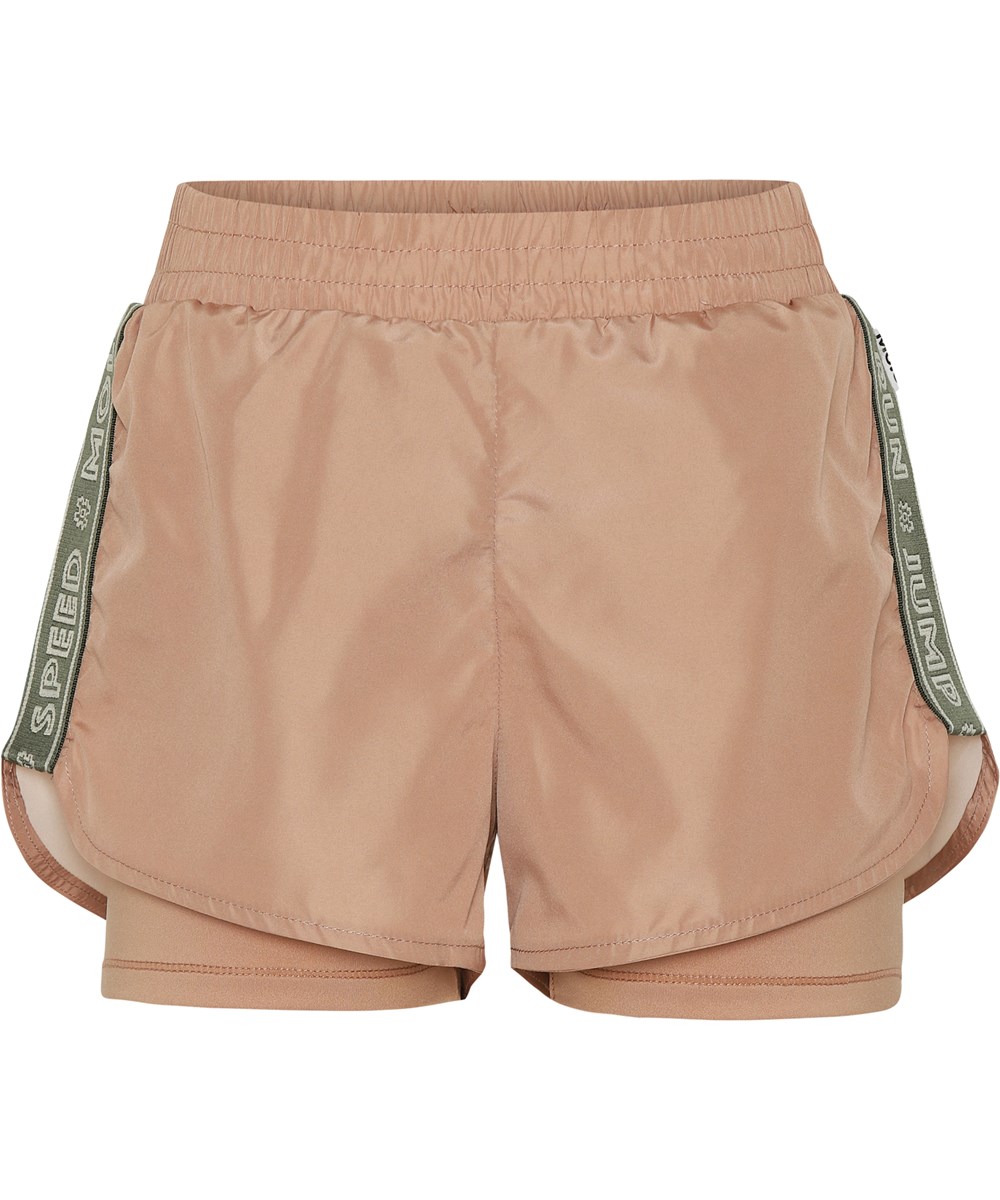 Omari - Rose Mist - Sport-Shorts in Rosa-Beige mit Text