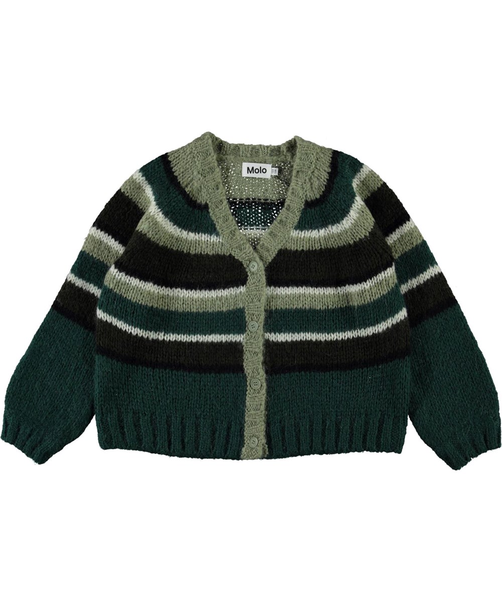 Gail - Ivy Green - Grün gestreifte Strickjacke