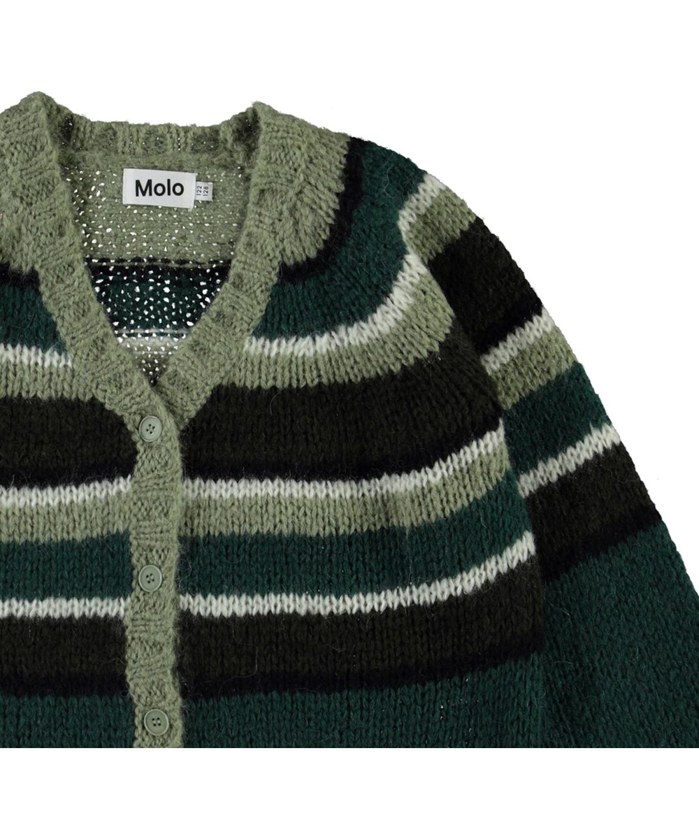 Gail - Ivy Green - Grün gestreifte Strickjacke