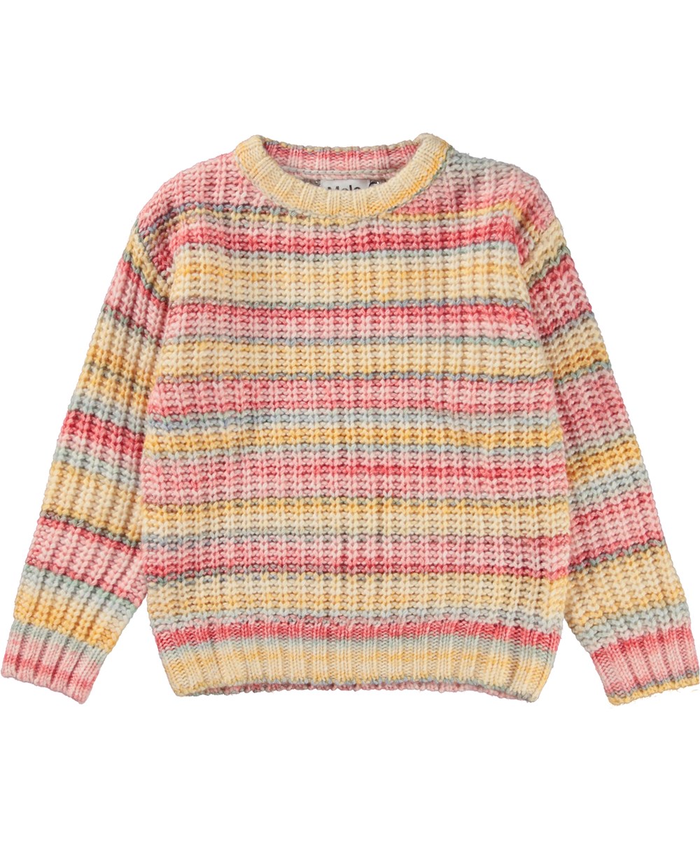 Gaylen - Multi Yarn - Mehrfarbiger, pastellfarbener Strickpullover mit Streifen