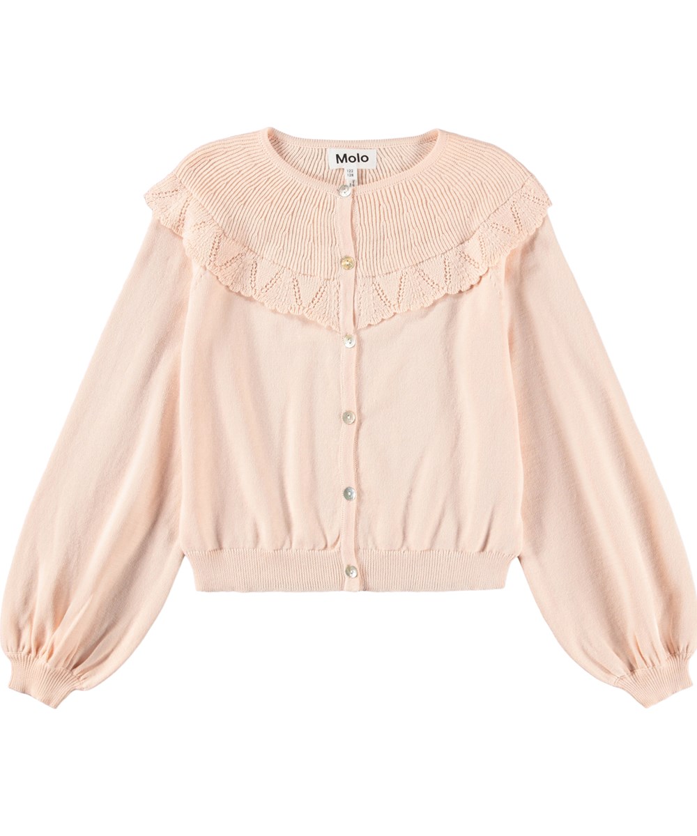 Gemeni - Cloud Pink - Hellrosa gestrickte Kinderstrickjacke aus Bio-Baumwolle