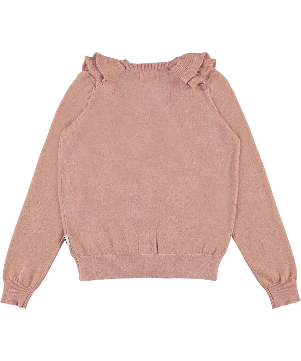Gerdis - Rosequartz - Rosa Strickjacke mit Glitzer- und Rüschenkragen
