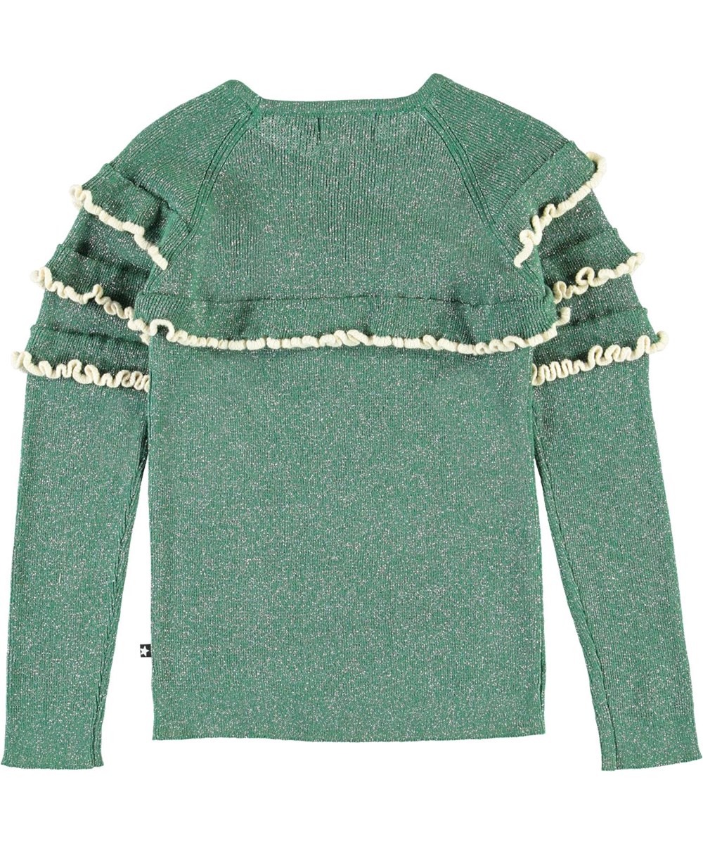 Gilah - Moonlight Leaf - Grüne Glimmerbluse mit Rüschen