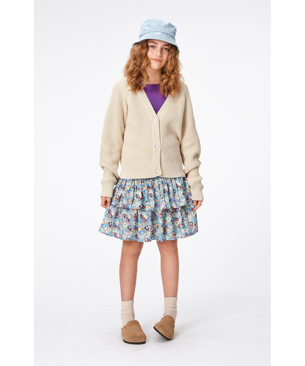 Gilberta - Summer Sand - Sandfarbener Cardigan aus gestrickter weicher Baumwolle