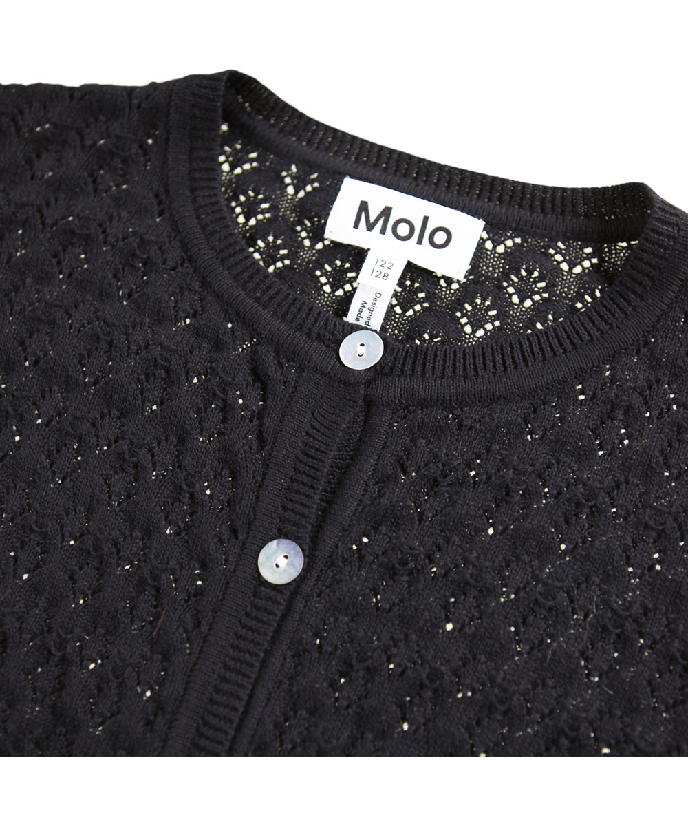 Gilda - Black - Feminine schwarze Strickjacke für Kinder aus Öko-Baumwolle.