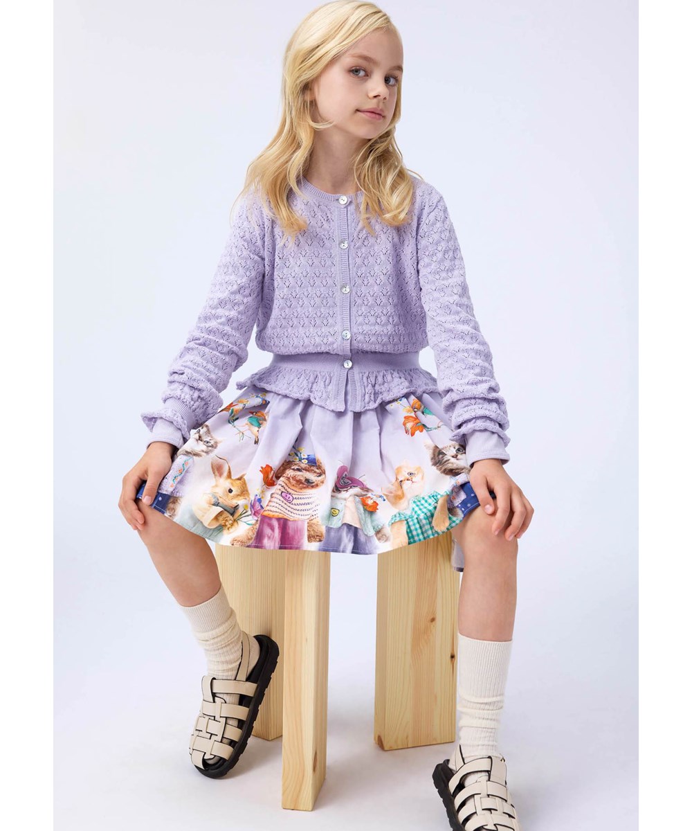 Gilda - Thistle - Feminine lila Strickjacke für Kinder aus Öko-Baumwolle.