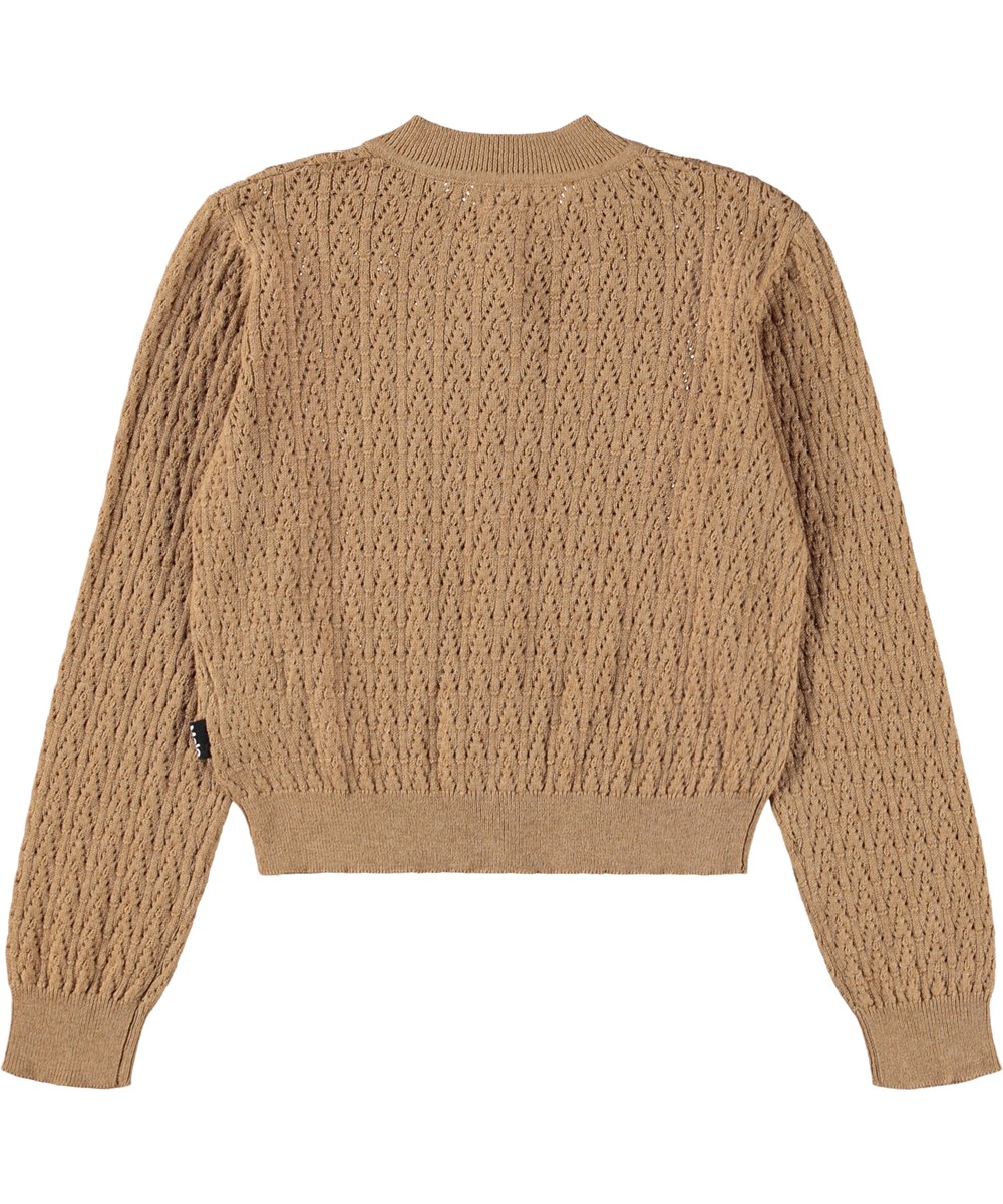 Gillian - Pomeranian - Klassischer brauner Strickjacke für Kinder aus Wolle und Baumwolle.