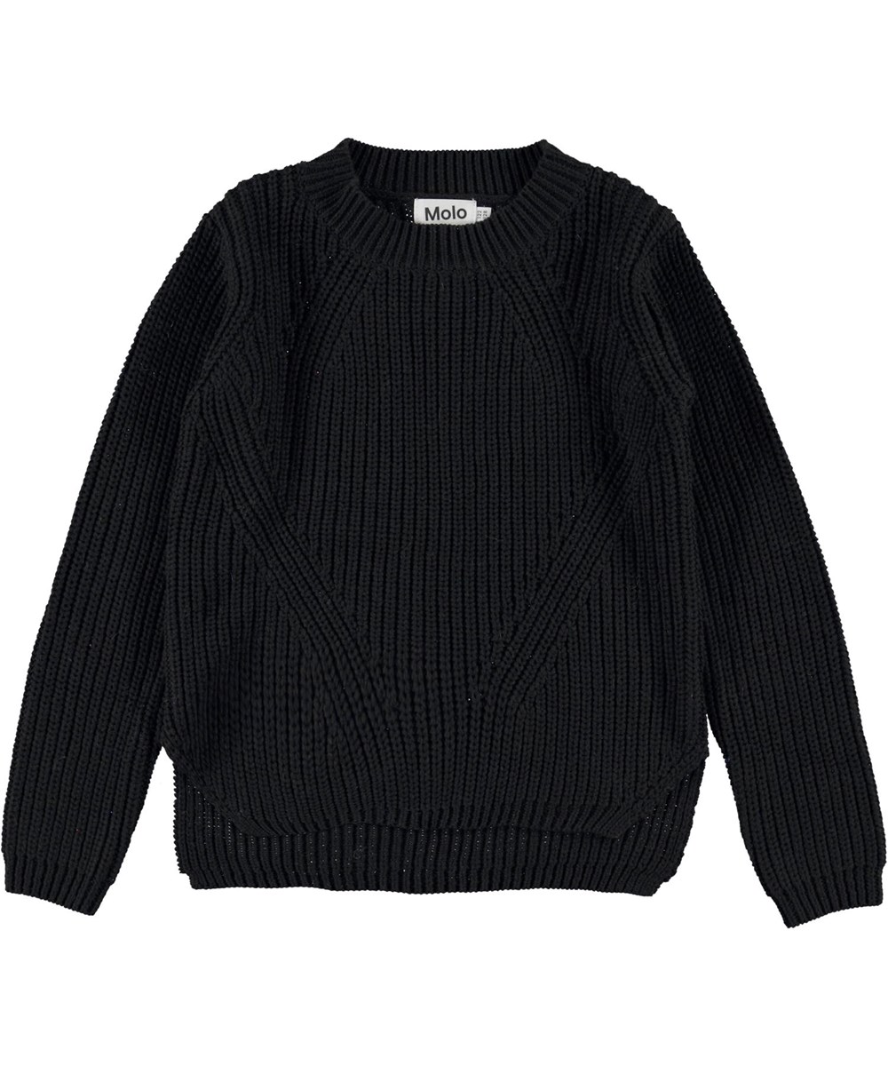 Gillis - Black - Öko schwarzer Baumwolle-Strickpullover