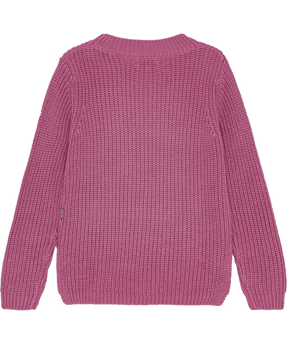 Gillis - Dark Rose - Weicher Öko-Baumwollpullover in Altrosa mit rippstrick und Schlitzen.