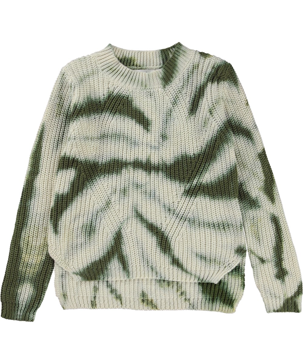 Gillis - Pearled Moss - Grün-weißer Strickpullover mit Batikmuster