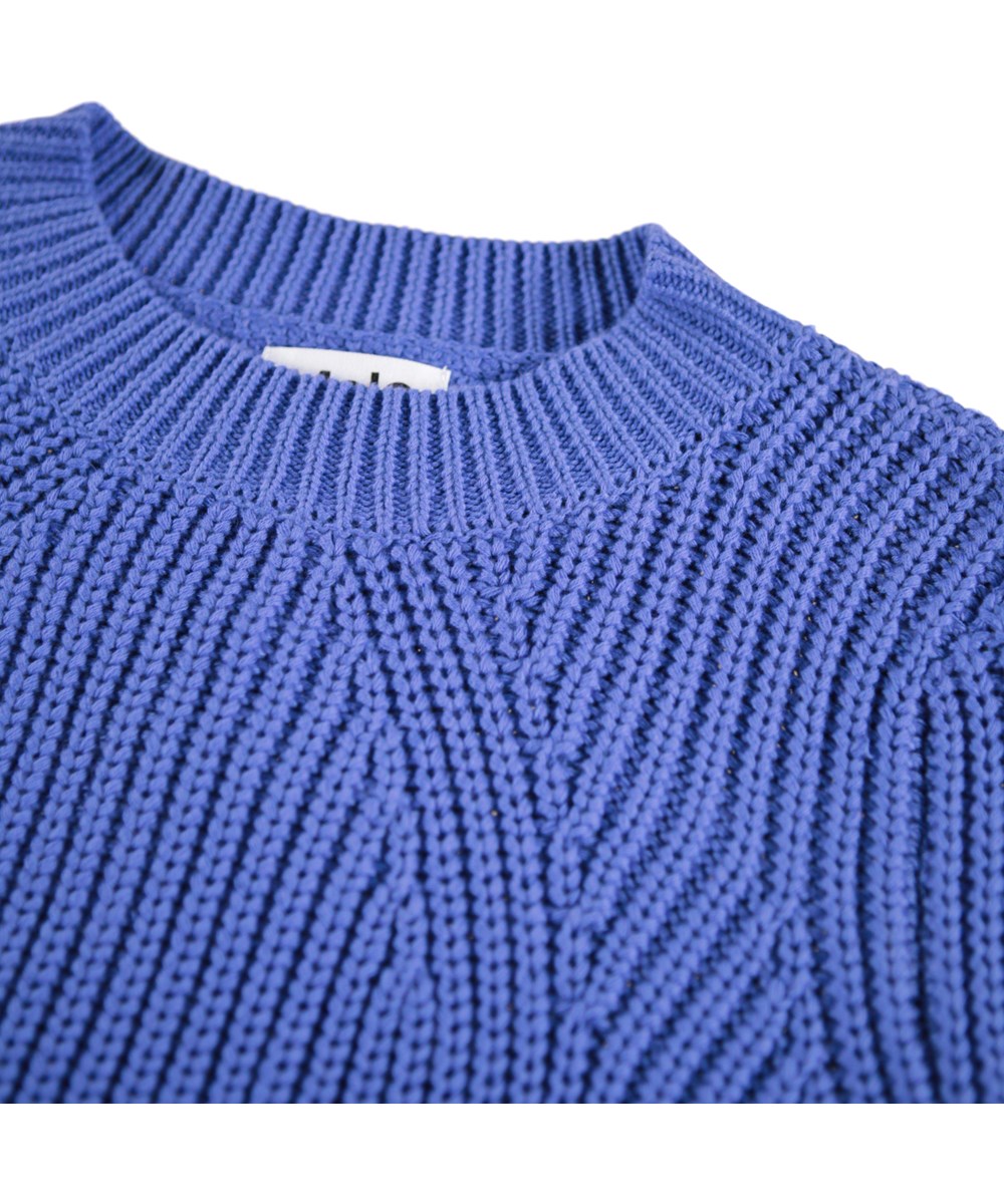 Gillis - Violet Blue - Blauer langärmeliger Strickpullover für Kinder aus weicher Öko-Baumwolle mit Rundhalsausschnitt.