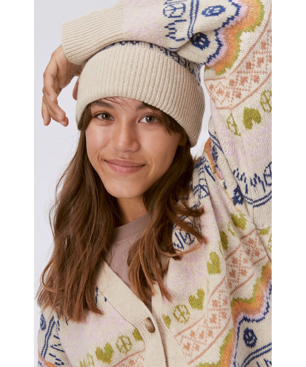 Gilly - Peace Now Knit - Wollweißer Strickcardigan mit nordischem Muster