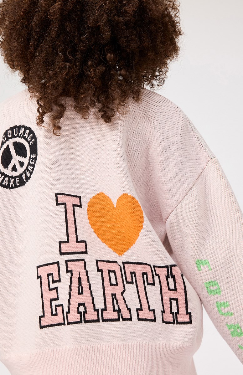 Gilly - Speak Up - Rosafarbener Strickjacke für Kinder aus weicher Öko-Baumwolle mit Knöpfen.