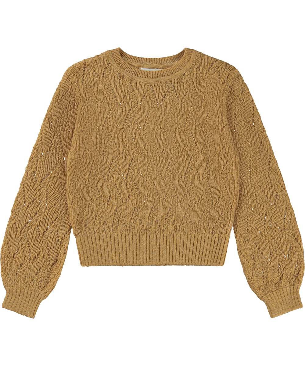 Ginger - Rosie Sand - Staubgelber Strickpullover mit Lochmuster