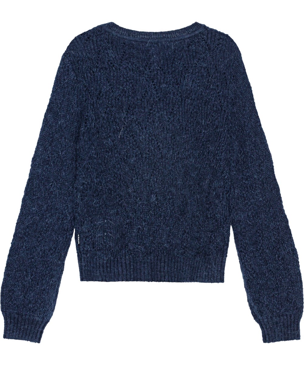 Ginger - Vibrant Blue - Marineblauer Pullover aus Alpakawolle mit einem zarten Lochmuster.