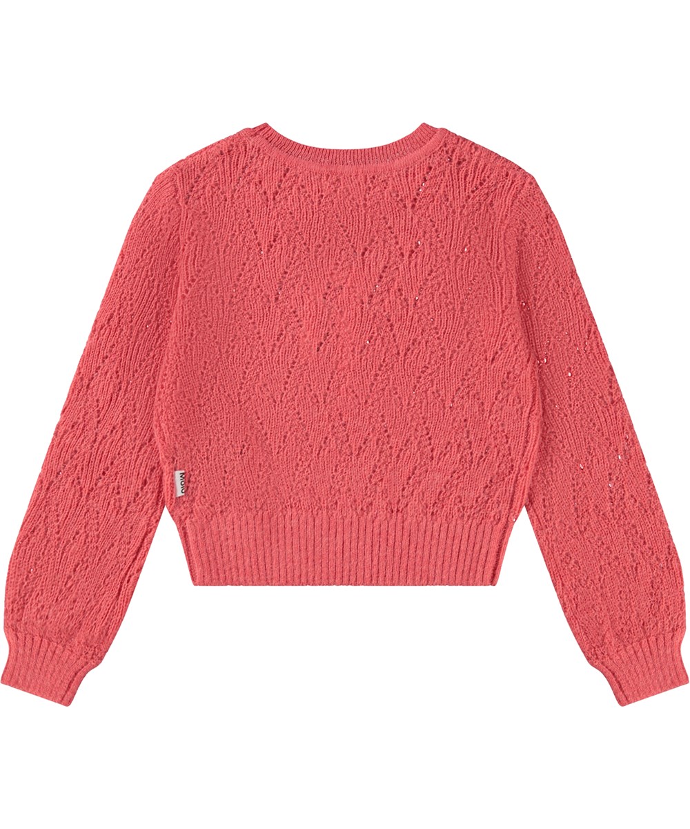 Ginger - Warm Coral - Pinkfarbener Strickpullover mit Lochmuster