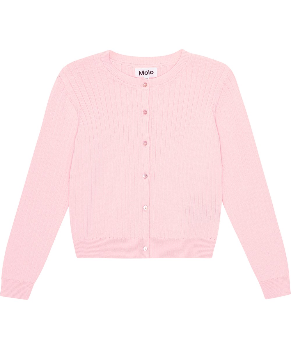 Gloria - Candy Floss - Rosa Strickjacke aus fein gestrickter, weicher Öko-Baumwolle