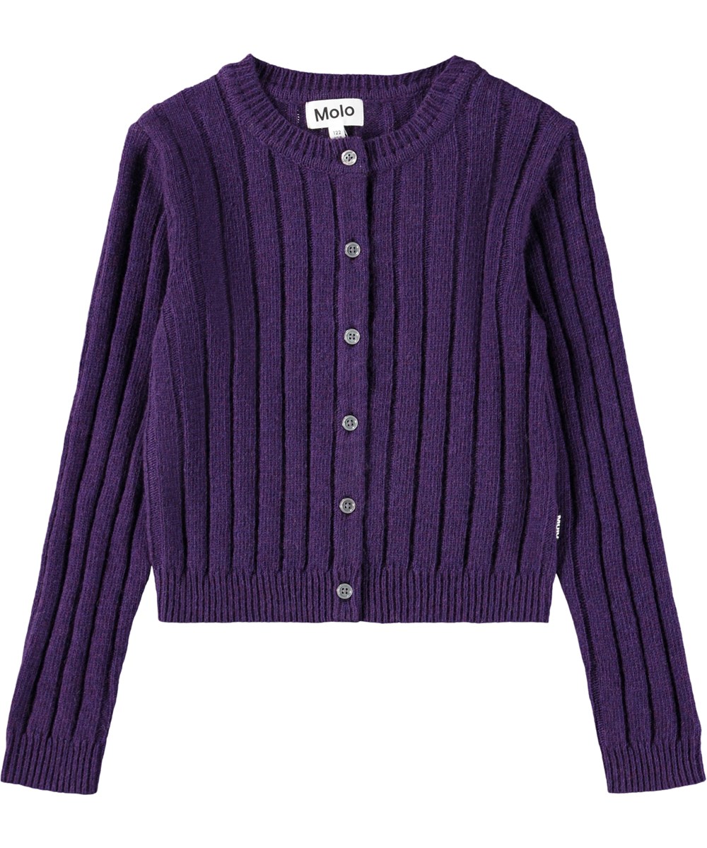 Gloria - Space Purple - Lila Strickjacke für Kinder aus einer Wollmischung.