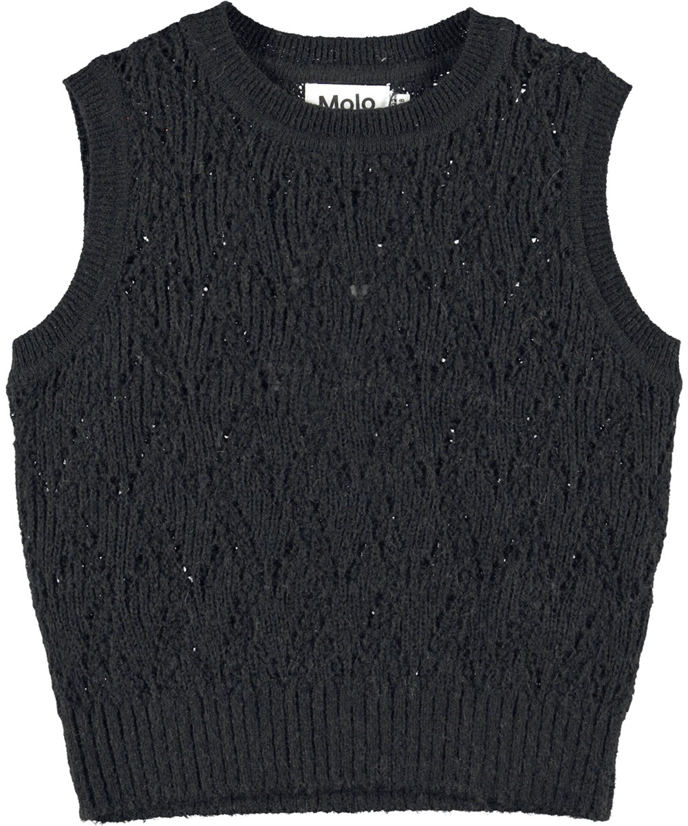 Greta - Black - Schwarze Strickweste mit Lochmuster