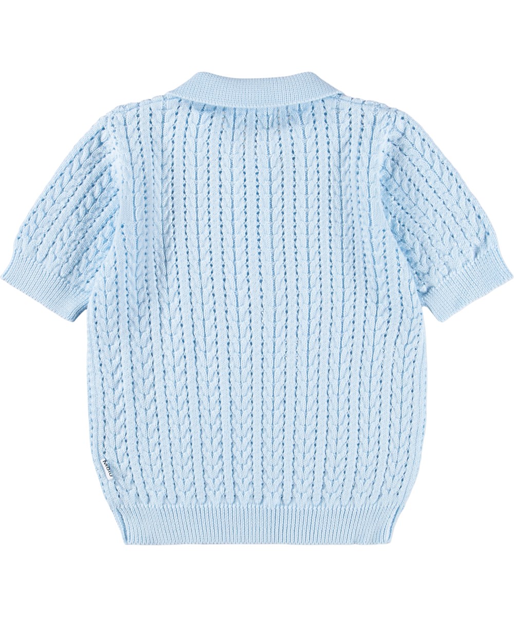 Gretel - Morning Sky - Hellblaues gehäkeltes T-Shirt aus Bio-Baumwolle