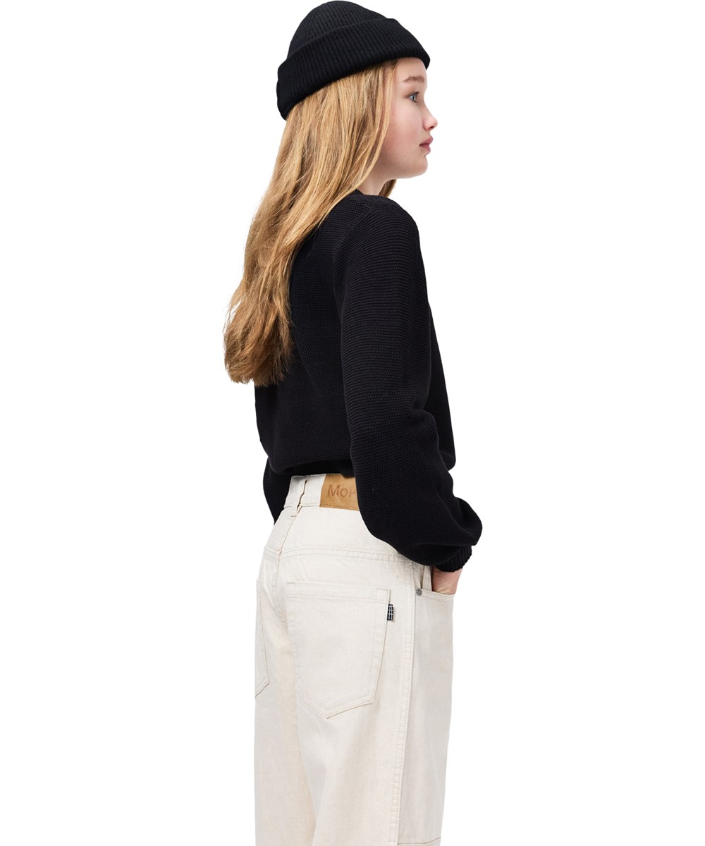 Guida - Black - Schwarze gehäkelte Strickjacke für Kinder aus Bio-Baumwolle