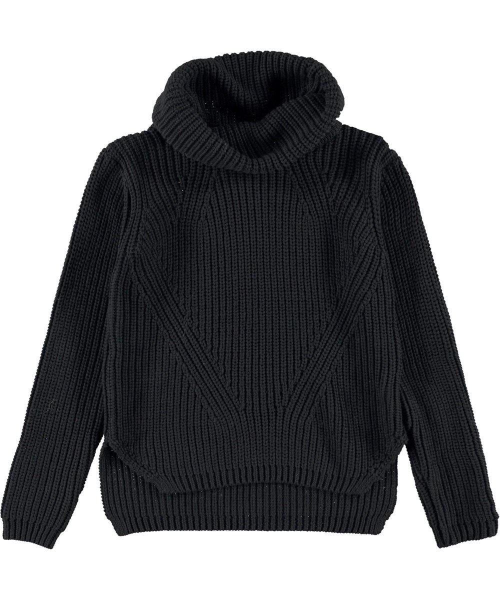 Gurly - Black - Öko schwarzer Baumwolle- Rollkragenpullover 