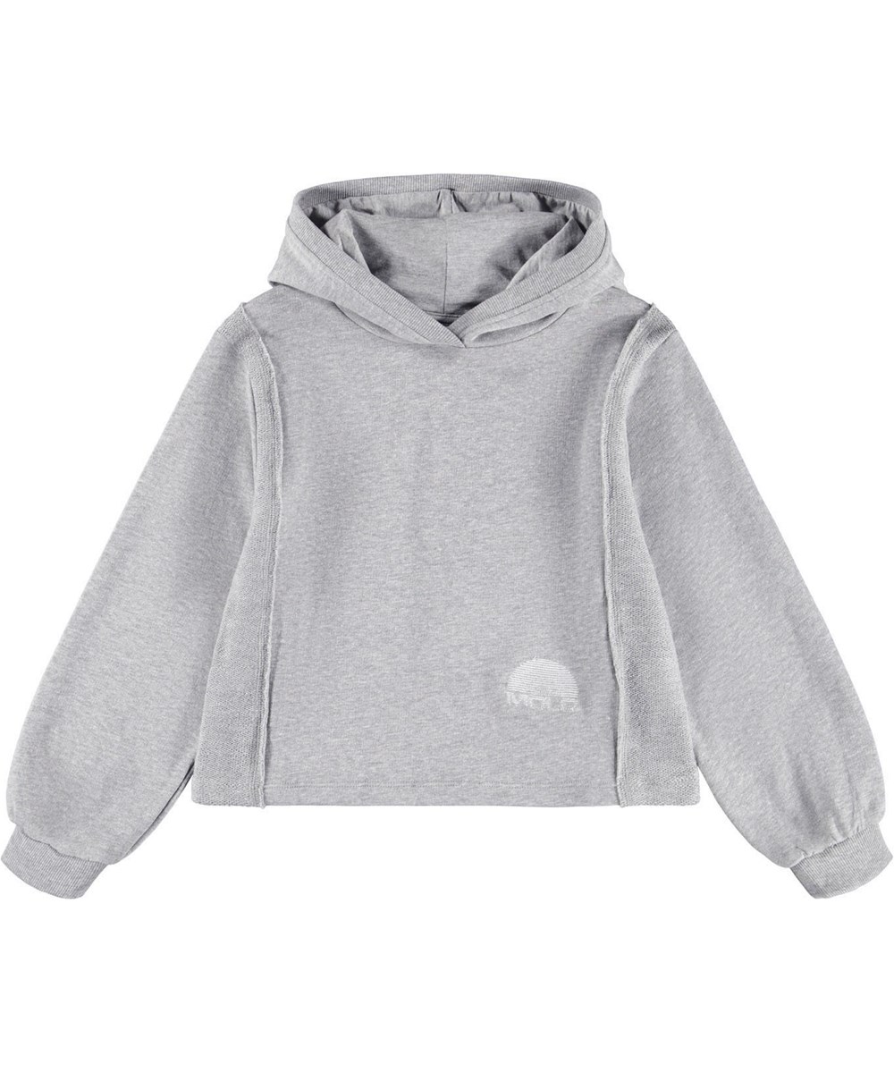 Madison - Grey Melange - Grauer Kapuzenpullover für Kinder aus Öko-Baumwolle.