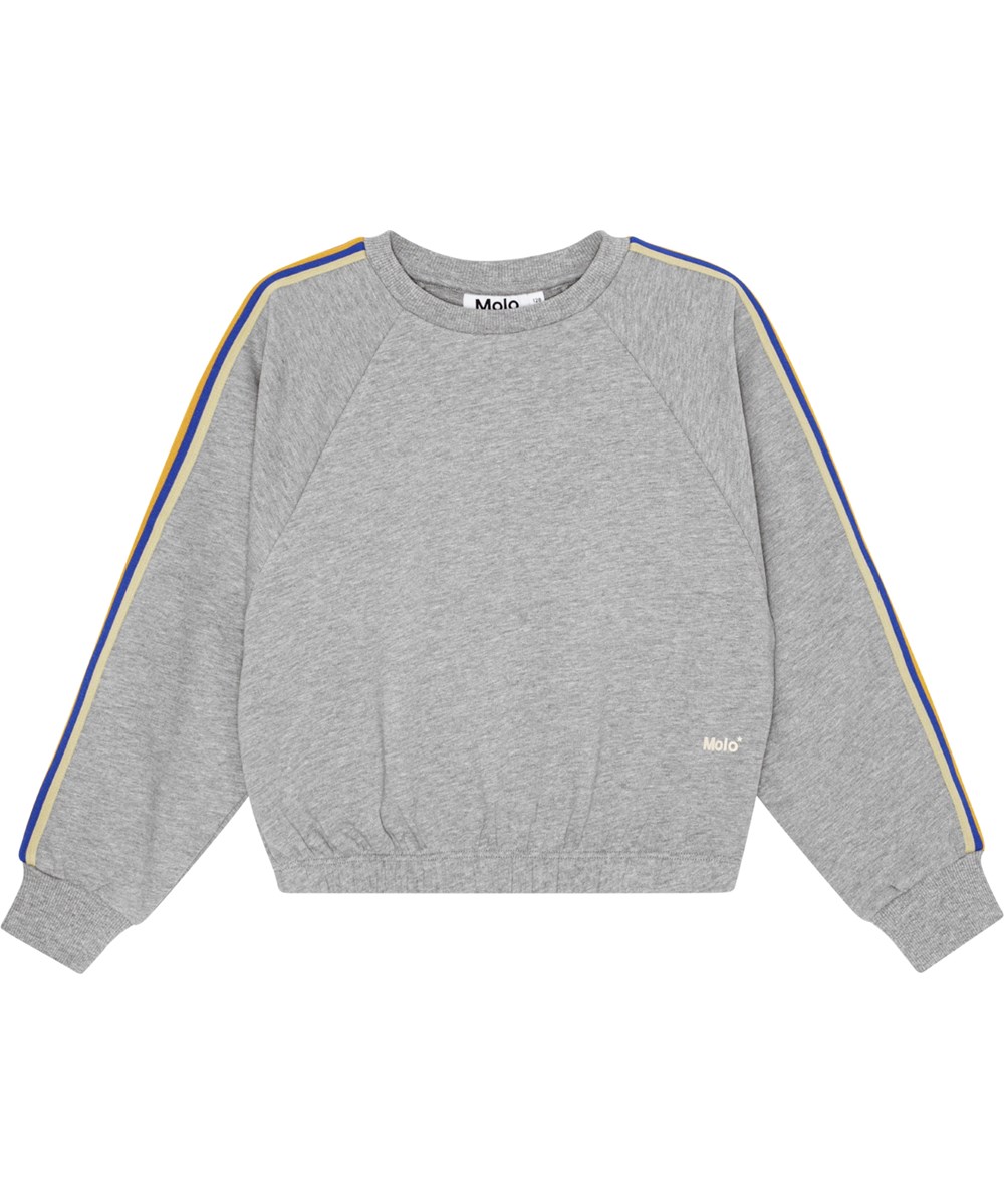 Malinda - Grey Melange - Kurzes meliertes graues Sweatshirt aus Öko-Baumwolle mit Raglanärmeln.