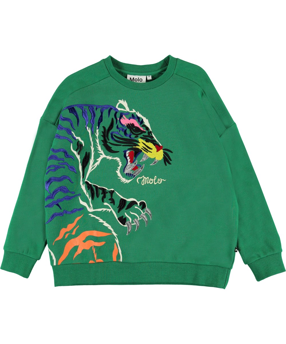 Mandy - Jungle - Günes Sweatshirt mit Tiger Stickerei