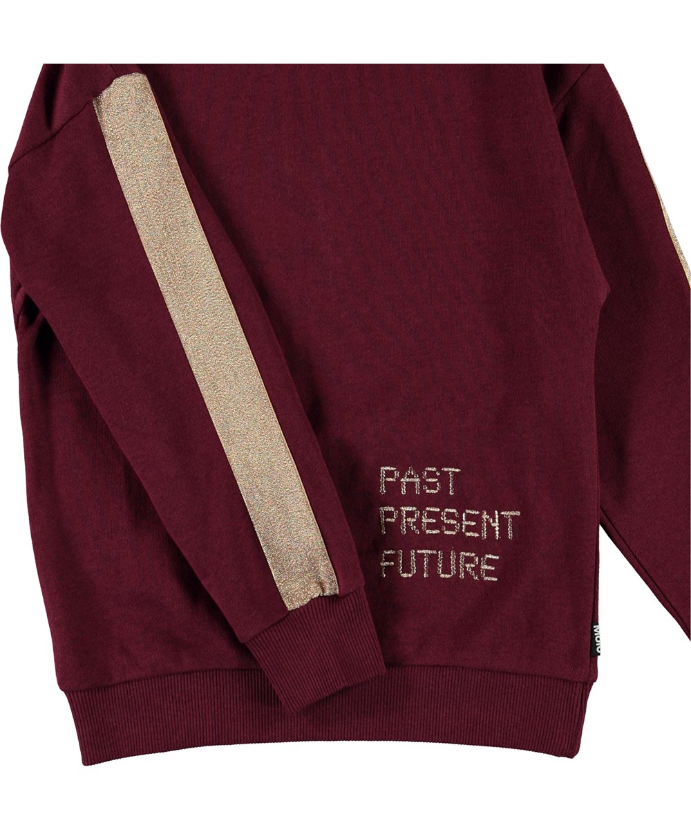 Manon - Sumak - Dunkelrotes Sweatshirt mit Goldstreifen