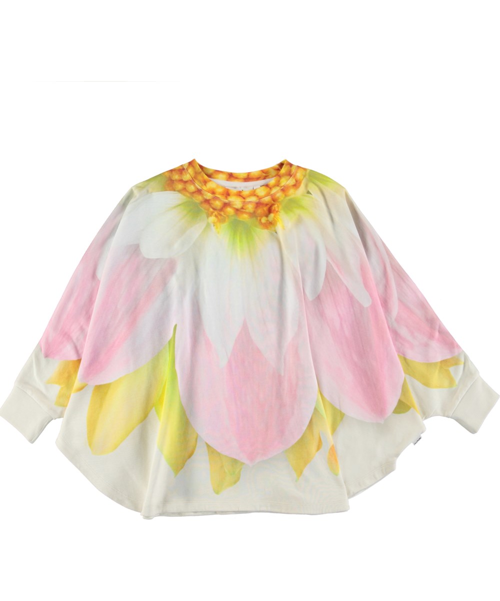 Marcella - Spring Bloom - Weißer Öko-Poncho mit Blumendruck