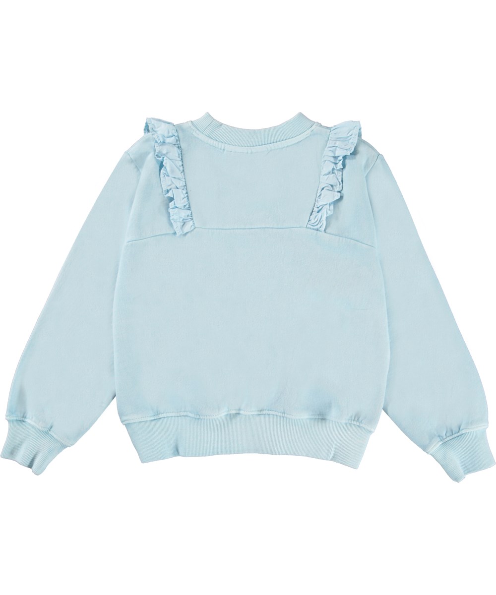 Marcia - Sky Blue - Hellblaues Öko-Sweatshirt mit Rüschen