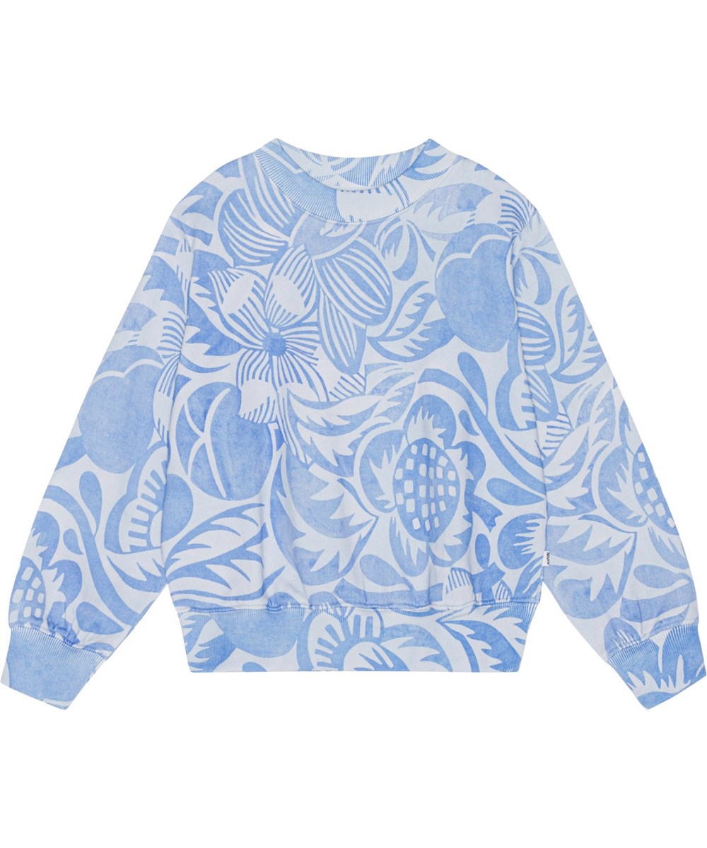 Marge - Charleston Blue - Hellblaues Sweatshirt aus Öko-Baumwolle mit Blumendruck