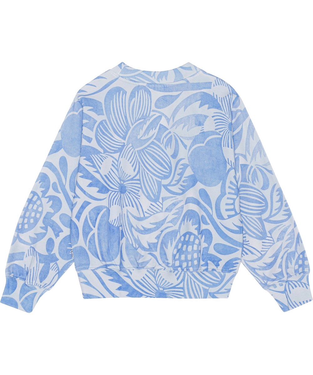 Marge - Charleston Blue - Hellblaues Sweatshirt aus Öko-Baumwolle mit Blumendruck