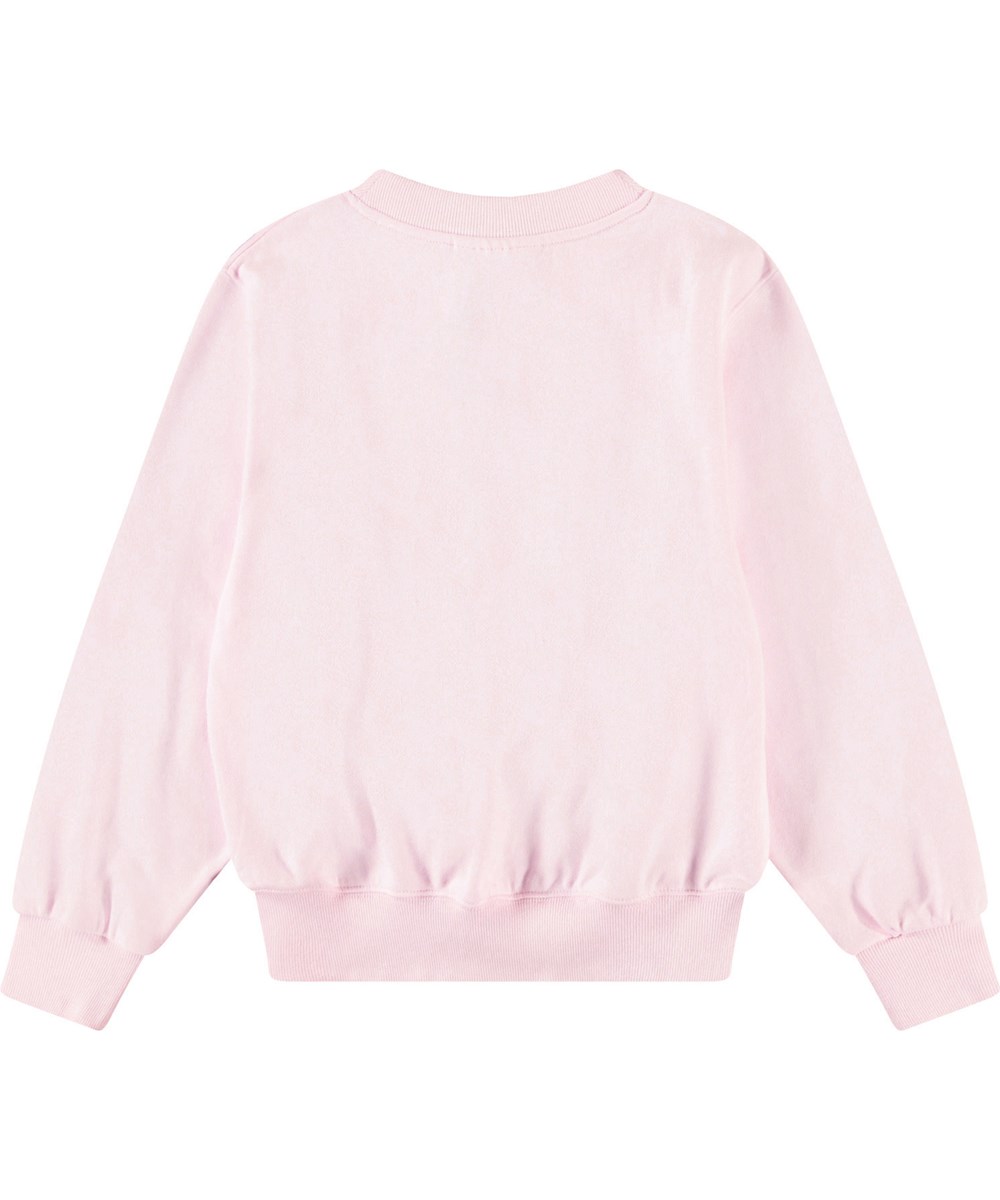 Marge - Dandelion Glitter - Rosa Sweatshirt mit Pailletten für Kinder aus weicher Öko-Baumwolle mit gerippten Kanten am Hals, an den Ärmeln und am unteren Saum des Sweatshirts.