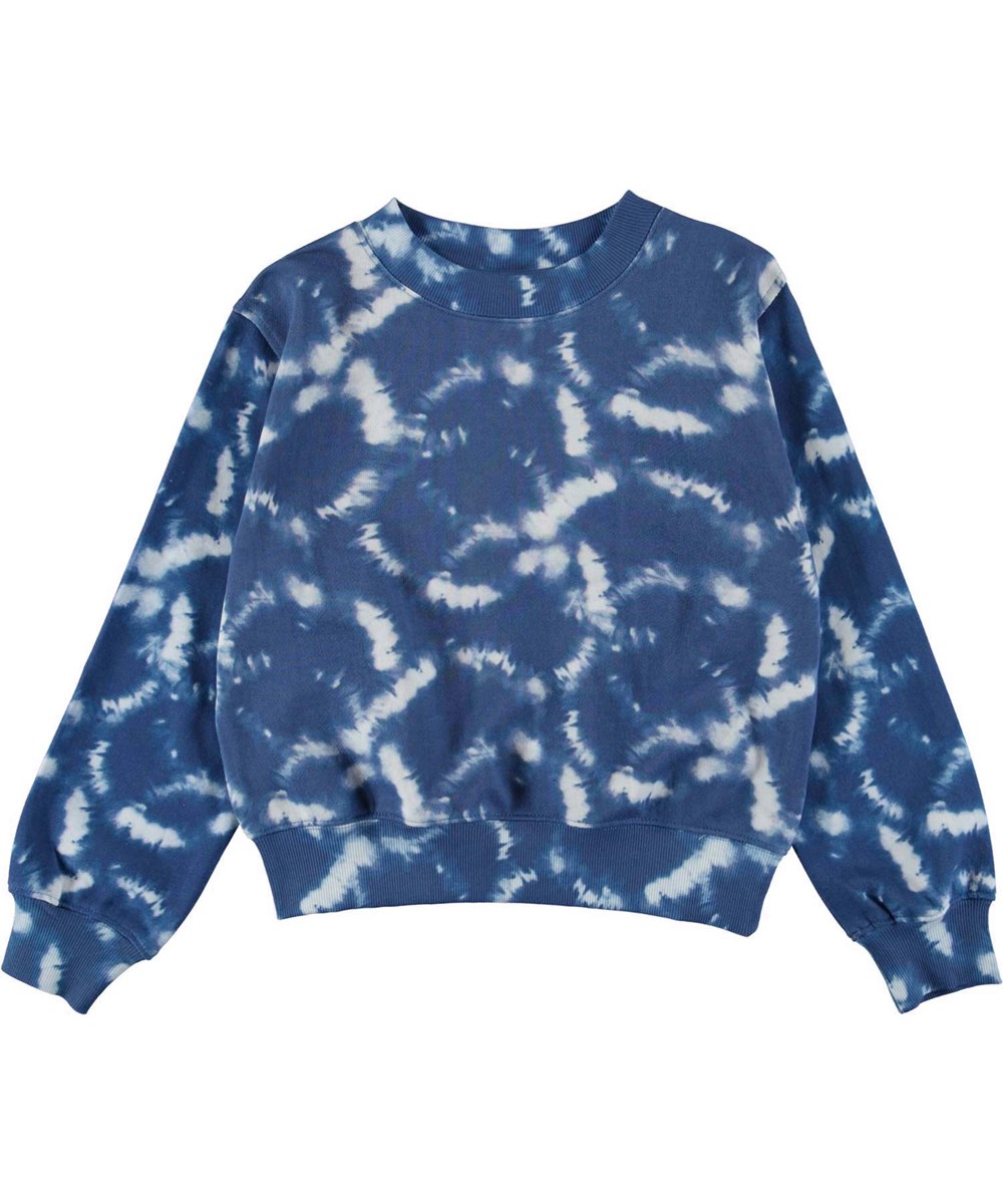 Marge - Ink Shibori - Blaues Sweatshirt mit weißem Aufdruck