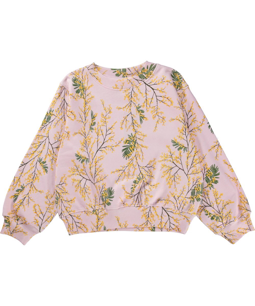 Marge - Mimosa Glow - Hellviolettes Öko-Sweatshirt mit Allover-Mimosendruck