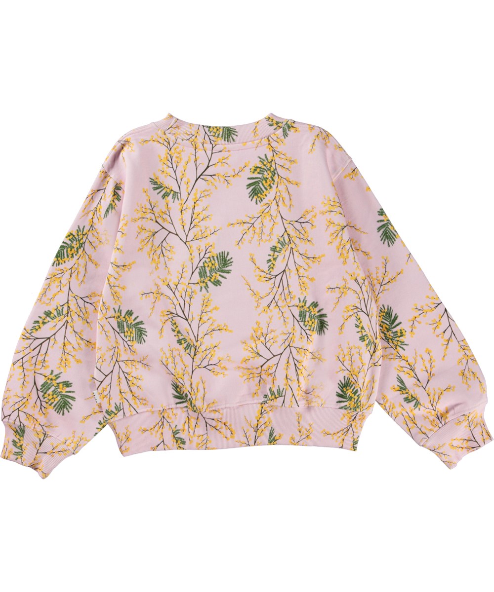 Marge - Mimosa Glow - Hellviolettes Öko-Sweatshirt mit Allover-Mimosendruck