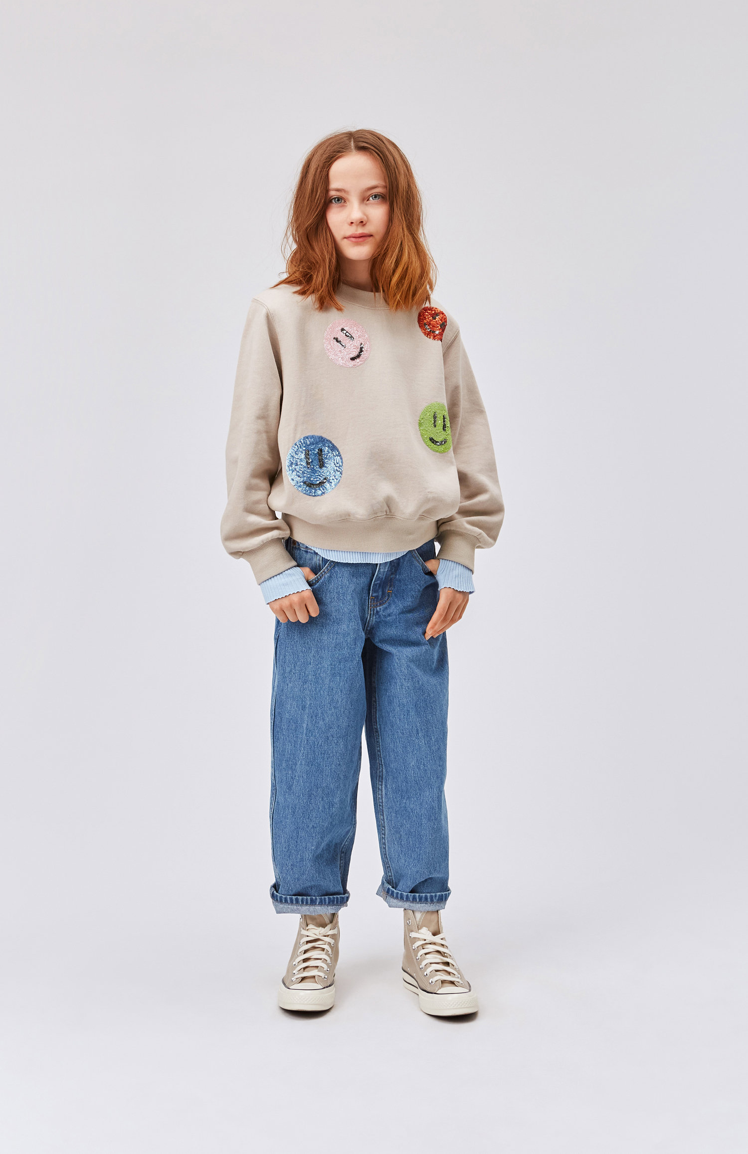 Marge - Soft Sand - Beiges Öko-Sweatshirt mit Paillett-Patches - Molo