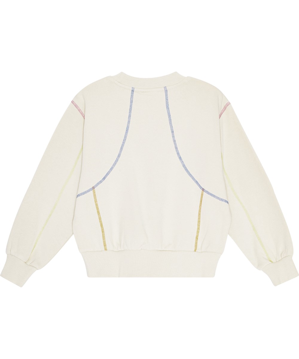 Margie - Whisper Pink - Übergroßes, mehrfarbiges Öko-Baumwoll-Sweatshirt mit Graffiti-Wellenstreifen-Druck.