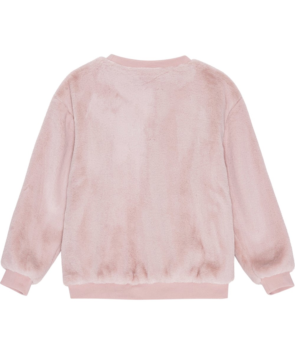 Mariana - Petal Blush - Weiches, warmes rosa Kunstpelz-Sweatshirt mit gerippten Bündchen und lockerer Passform.