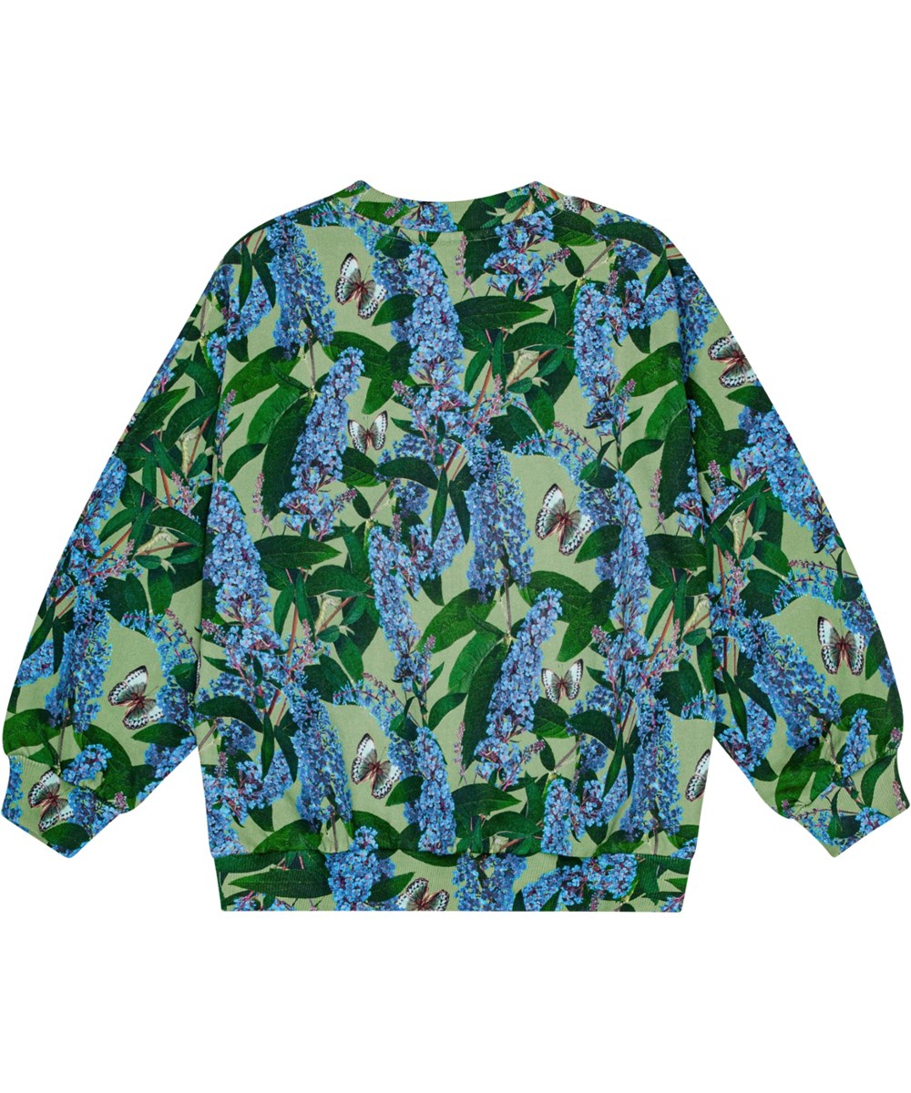 Marika - Buddleja Garden - Grünes Öko-Baumwoll-Sweatshirt mit Schmetterlingsdruck.