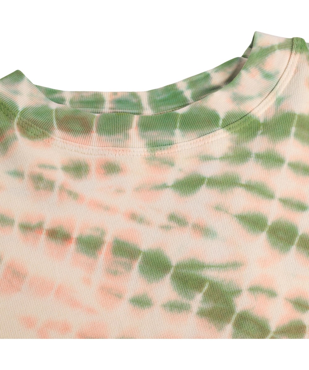 Marika - Garden Tie Dye - Grün-rosa Batik-Sweatshirt für Kinder aus Bio-Baumwolle
